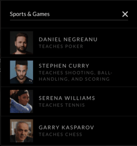 Sports and Games Classes on Masterclass